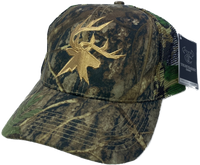 Camo Cap, Deer head embroidered logo with mesh sides and back.